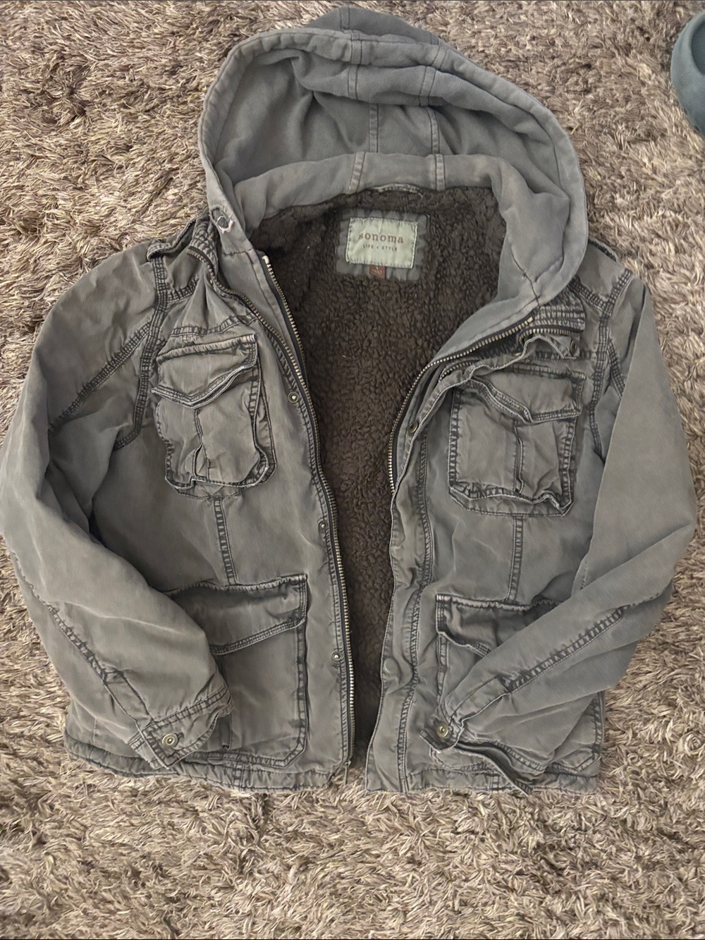 Sonoma life+style vintage y2k Hooded Sherpa Utility Jacket🧥Abercrombie like